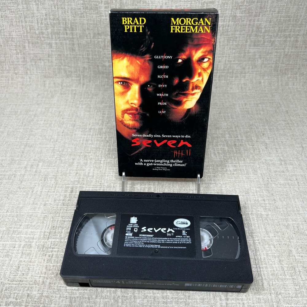 Se7en Seven VHS Brad Pitt Morgan Freeman 1996 New Line Home Video Movie R Rated
